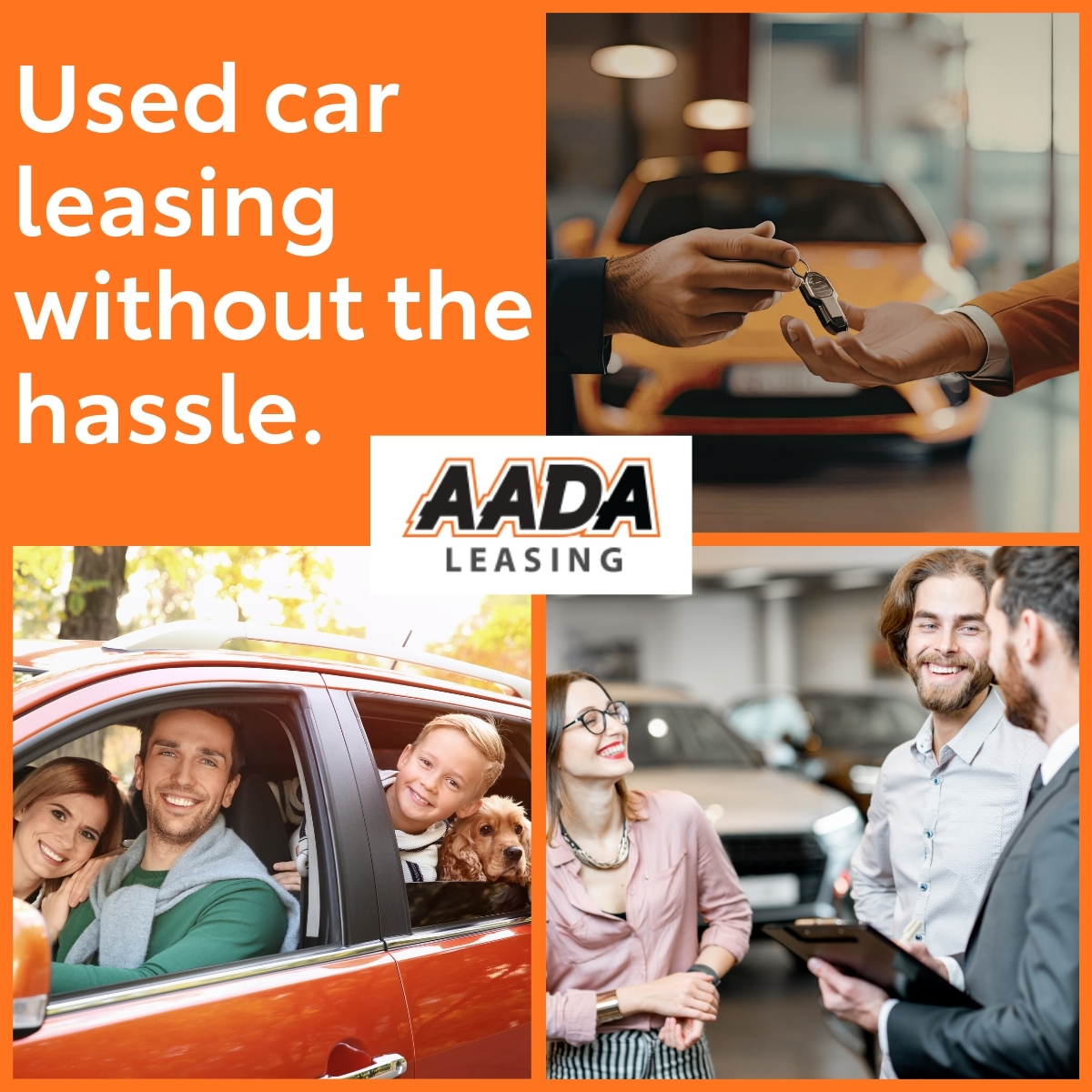 A diverse set of life situations surrounding vehicle leasing, including a happy family in a car, a man reviewing bills, a woman budgeting, and a couple enjoying a scenic drive. Center text reads: “Are You Qualified for a Lease?”